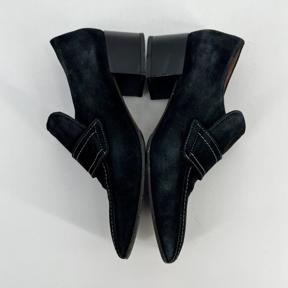 Aquatalia Carmeline Loafer Womens 10 Black Suede Leather Heeled Square Toe Italy - Picture 5 of 9